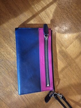 Coach Navy and Fuchsia Leather Zip Wristlet